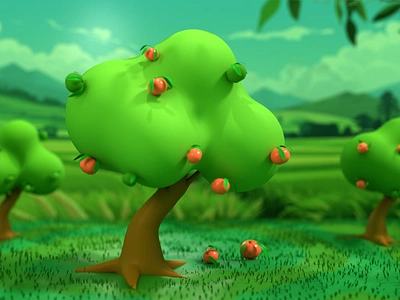 Fruit Tree Scene Scenarios 3d childhood memories illustration story