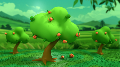 Fruit Tree Scene Scenarios 3d childhood memories illustration story