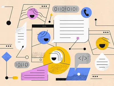 "Video Conferencing Privacy" call editorial illustration meet online people talk video