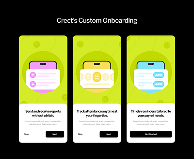 Custom Onboarding - Crect android app branding colors crm custom erm figma graphic design hrm illustrations minimal illustrations neon onboarding product ui uiux