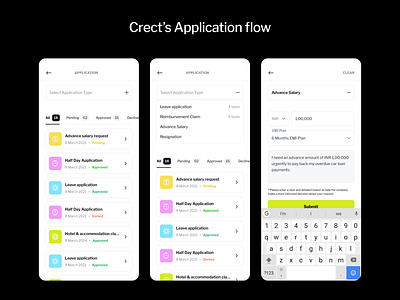 Application flow - Crect android app application form application ui apply branding cards colors crm erm form graphic design hrm list logo product ui uiux