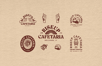 Riseup Cafetaria Branding bird brand identity branding cafetaria coffeeshop design dove edgy graphic design hands illustra illustration lettering logo retro skull typography vase vintage youth
