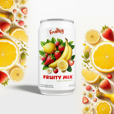 Frutify Mix Fruit Can Design can fruit mix illustrator juice label mockup packaging photoshop product