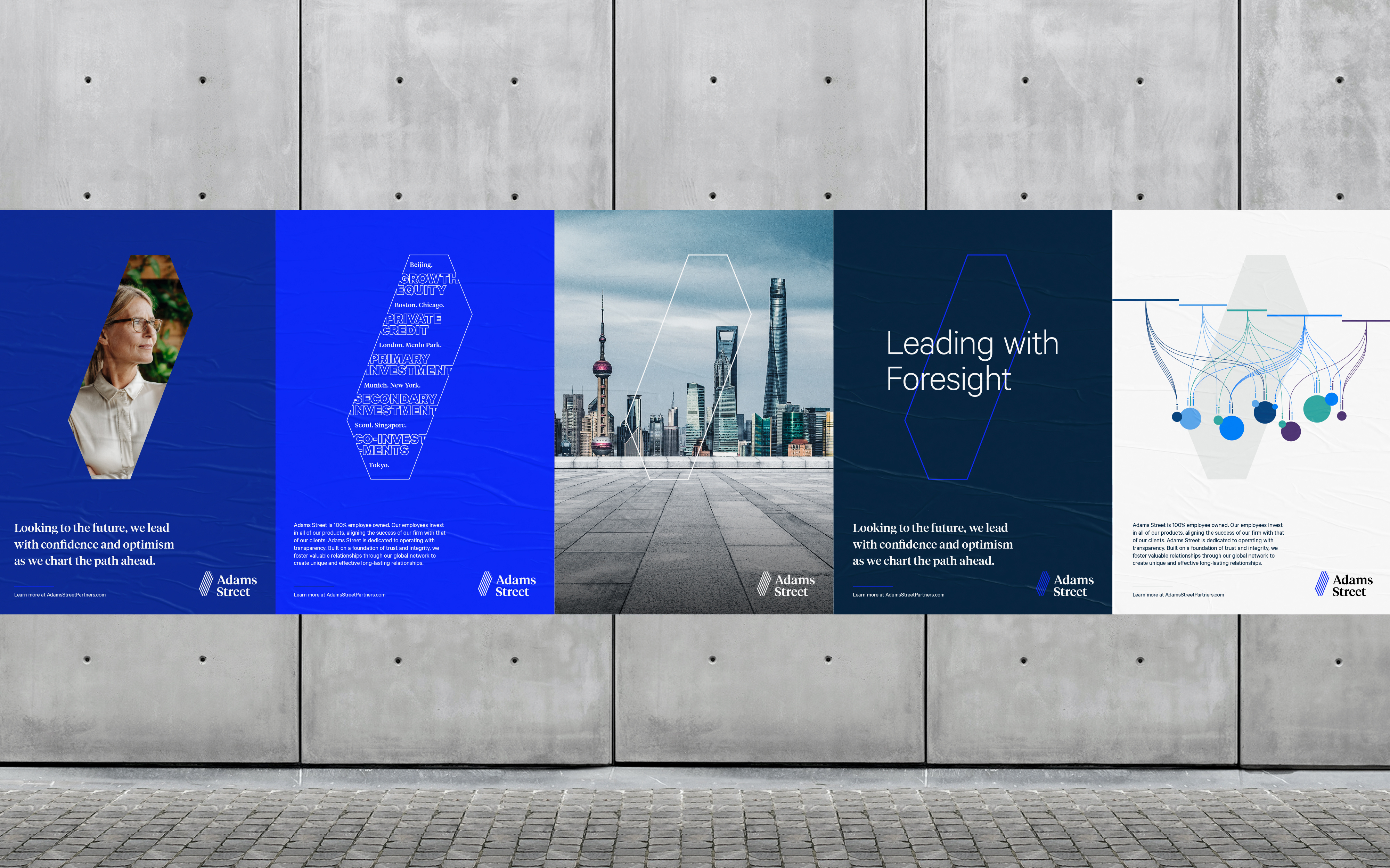 Adams Street - Rebrand - Out of Home Advertising 1 adams street art direction brand application brand design branding design finance fintech graphic design investment logo logo design ooh out of home out of home advertising poster wall private equity venture capital visual identity