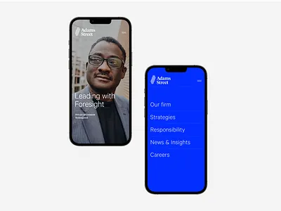 Adams Street - Rebrand - Mobile Web Site adams street art direction brand application brand design branding design finance fintech graphic design investment logo logo design mobile mobile site private equity venture capital visual identity web site