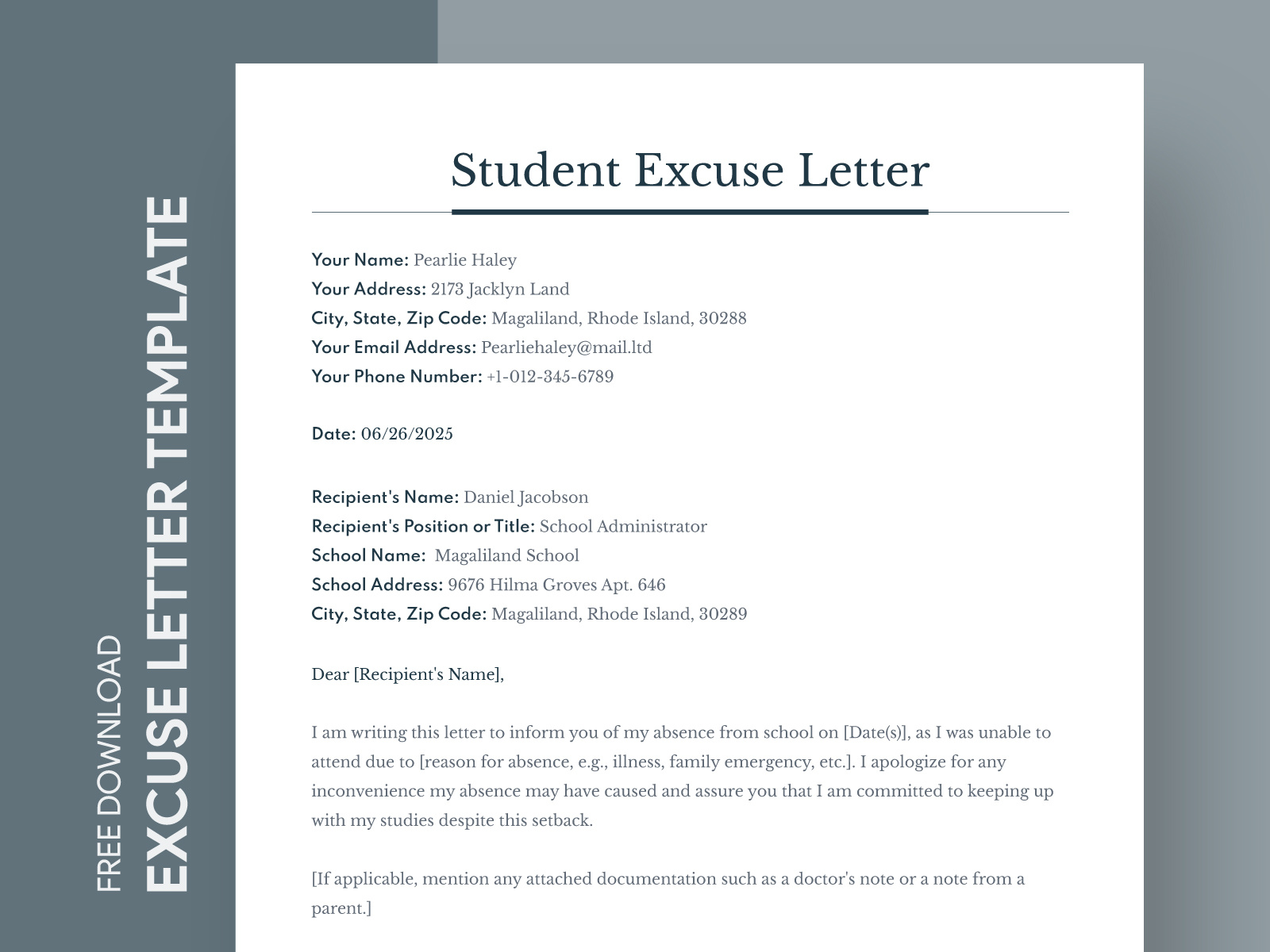 Student Excuse Letter Free Google Docs Template By Free Google Docs 