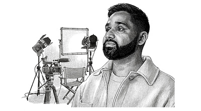 Priyesh, videographer dollar style drawing engraving etching gravure hatching illustration line art linocut money style pen and ink portrait scratchboard woodcut
