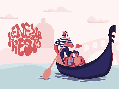 Venezia Presto couple gondola illustration italy love venezia