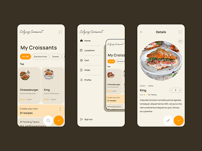 Calgary Croissant Restaurant Mobile App bakery croissant delivery eat food mobile restaurant ui ux