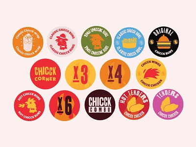 Stickers for delivery - Chicken Burger Joint badge branding burger burger joint chicken chicken burger design graphic design hot food illustration logo spicy chicken spicy food stickers street food take away tenders typography vector