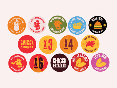 Stickers for delivery - Chicken Burger Joint badge branding burger burger joint chicken chicken burger design graphic design hot food illustration logo spicy chicken spicy food stickers street food take away tenders typography vector