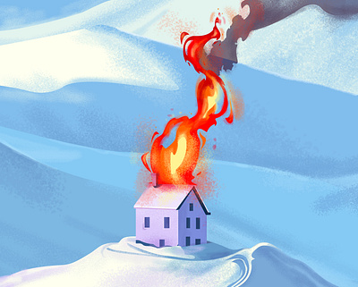 The house is burning change color fire home house illustration snow vector war