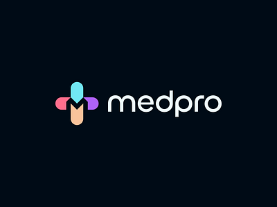 Medpro abstract app arrow branding clever finance fintech health icon logo m mark medical meds minimal negative space pills saas startup web