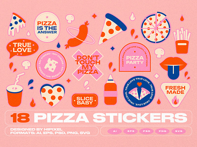 Pizza Fast food Stickers badge burger cheese cock drink eat fastfood food french fries hot hotdog icon icons illustration logo pizza restaurant slice stickers yummy