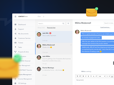 CRM ContentShare chat UI chat crm dailyui dailyuichallenge design messages ui ux
