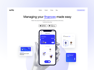 Split payment mobile app android app card circle clear debit finance fintech hand hero ios iphone landing page mobile mockup payment product split welcome white