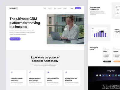 Interactify - CRM Landing Page analytics animation b2b business clean company crm dipa inhouse homepage landingpage mockup modern popular saas sales startup ui web design webflow website