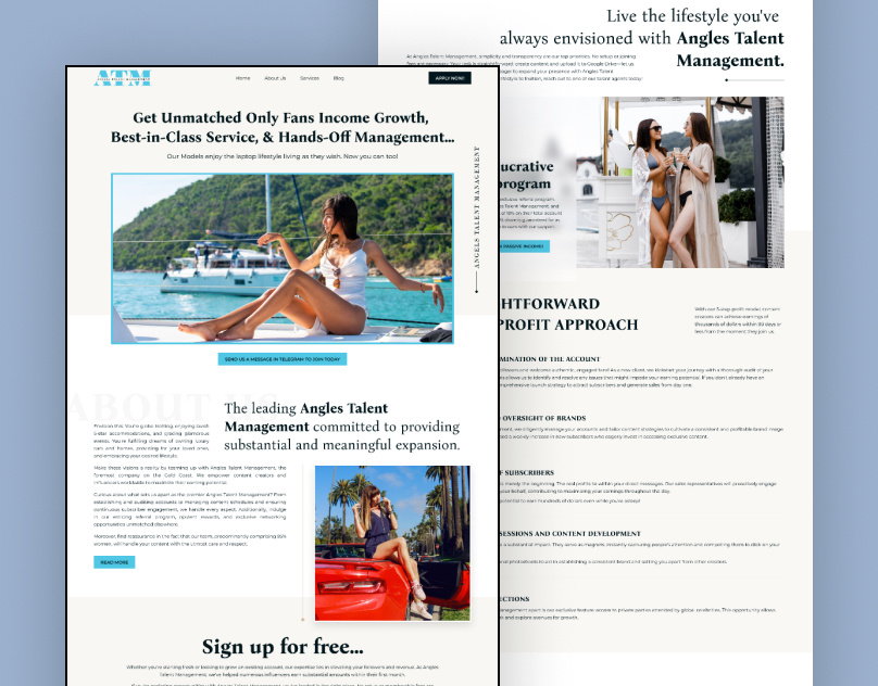 Onlyfans Agency website Design | Landing Page Design figma graphic design landing page design onlyfans onlyfans agency onlyfans agency website onlyfans agency website design onlyfans development onlyfans marketing agency onlyfans modeling website uiux website design