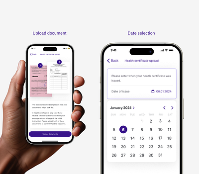 Selecting a date to upload a document b2b date date picker mobile product design ui ui design upload