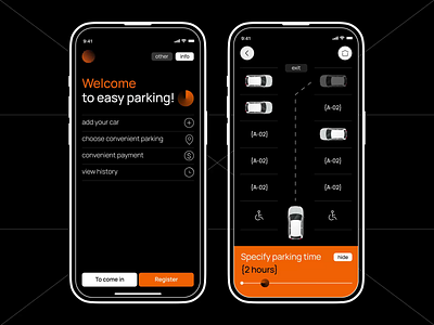 Car sharing Media Mobile iOS App app car dark theme design interface ios mobile mobile ui park ui ux