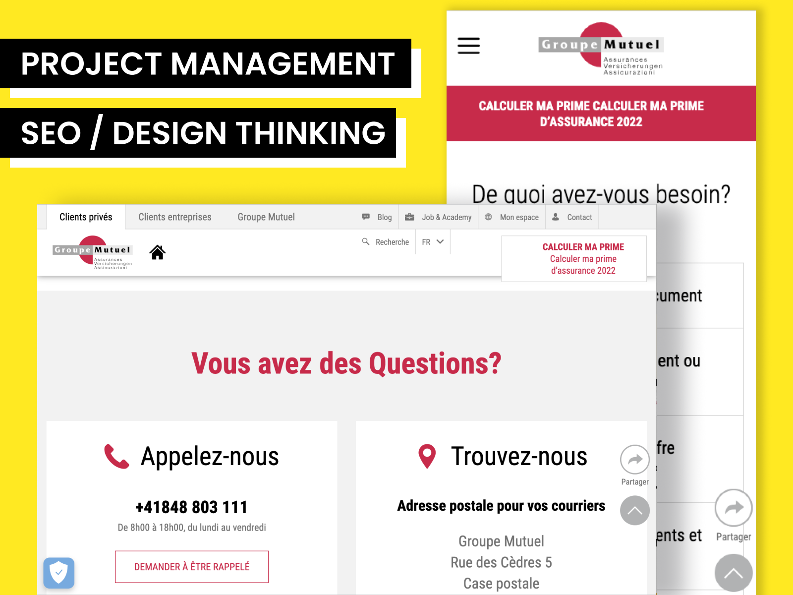 ☎️ Groupe Mutuel - Contact page's user experience redesign design thinking project management ux architecture ux design ux research ux writing