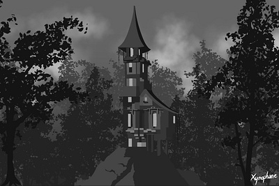 Maison de sorcière perdue en forêt. concept art