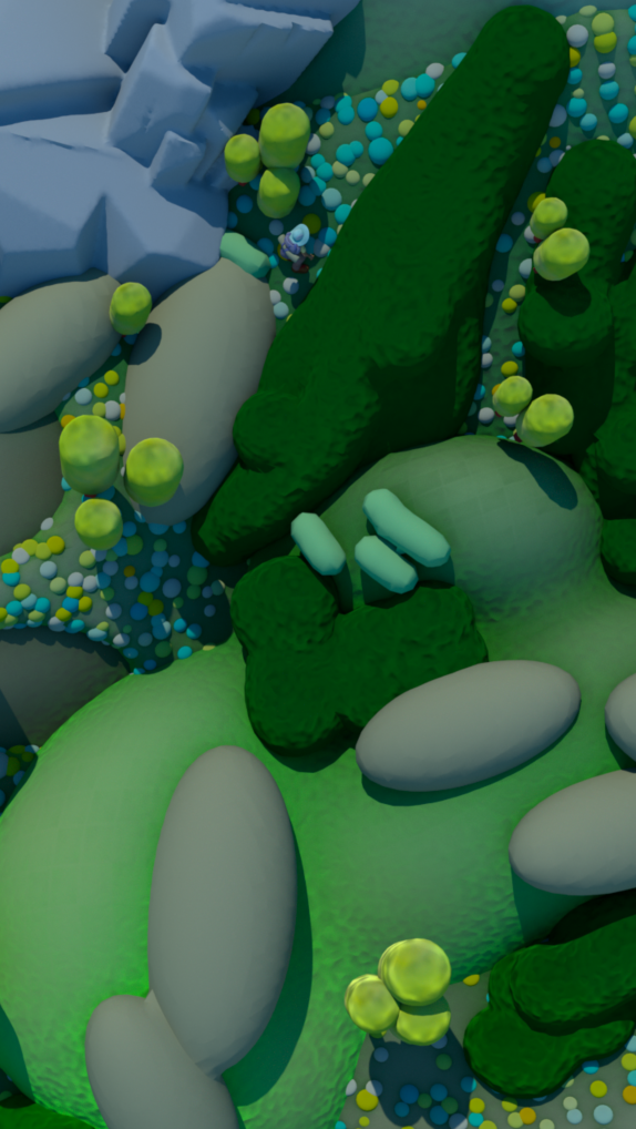 Hiker WIP 3d 3d environment 3d illustration 3d landscape 3d nature 3d plants 3d trees aerial view c4d cinema 4d diligence studio environment illustration illustration stuart wade wip