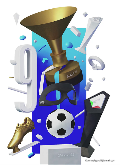 Napoli third Scudetto - Oshimen. 3d animation branding cinema4d design football graphic design illustration italy motion graphics paulolusola soccer trophy