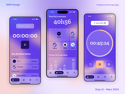 Freelance Time tracking - Dojo UI 03/24 design glassmorphism mobile product ui