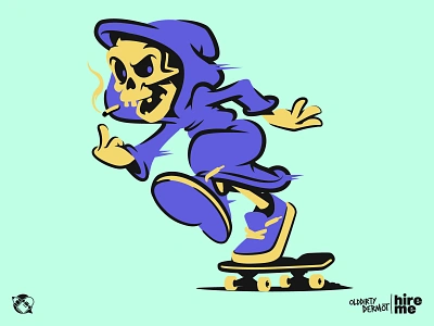 Rise and Grind! character design graphics illustration middle finger reaper skateboarding t shirt design tee design vector vector design