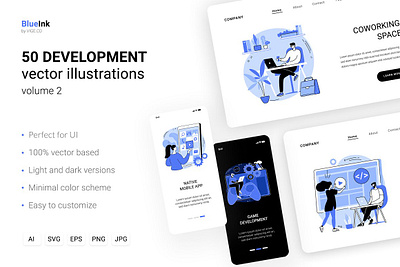 Development UI illustrations vol.2 blue bundle cartoon classic concept flat graphics icon illustration infographic ink isolated kit pack set storytelling