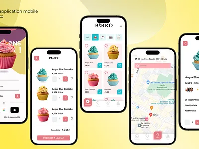 Mobile app for Berko - cupcake store app branding graphic design illustration ui ux vector