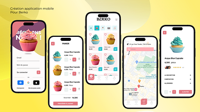 Mobile app for Berko - cupcake store app branding graphic design illustration ui ux vector