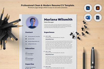 Professional Resume/CV Template Design docx resume freebies mockup graphic design