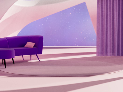 They see me rollin' 🧳 3d animation architecture cinema4d curtain floating hotel luggage motion graphics night pastel purple reception redshift sky sofa space stars travel zen
