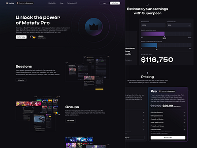 Metafy Pro / Landing Page dark mode landing page marketing page single page