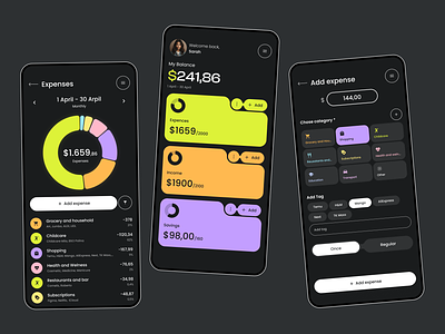 Money manager application UX/UI concept in dark mode application dark mode figma finance finance manager mobile money trasaction ui ux ux ui