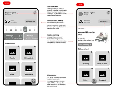 UX before/after - School mobile app. for students mobileapp userexperience ux uxdesign wireframes