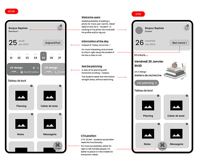 UX before/after - School mobile app. for students mobileapp userexperience ux uxdesign wireframes