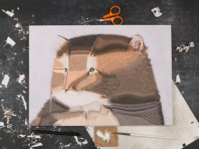 Mondo, studio cat cat portrait cats collage paper process scissors studio
