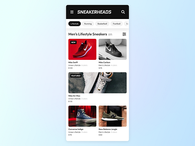 Product Listing Page — Sneakers design ui ux