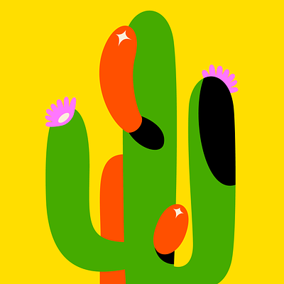 Cactus in the Sun with Flowers 🌸 cactus cowboy desert graphic design illustration