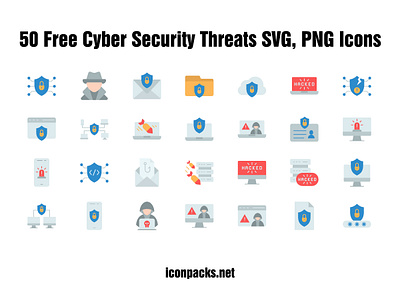 50 Free Cyber Security Threats SVG, PNG Icons cyber security design free free resources freebies icon pack icon set icons illustration png icons security svg icons ui