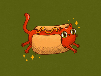Sausage cat 2d branding bun cat character character design cute food hotdog illustration illustrator mascot print design sausage street food