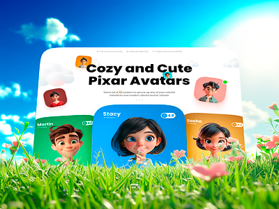 Pixar Style UI: 40 Cute Avatars Free Pack 3d 3d character ai app ai art ai character app app ui asset ava avatars clean clean ui figma free graphic design illustration midjourney pixar ui ui avatar