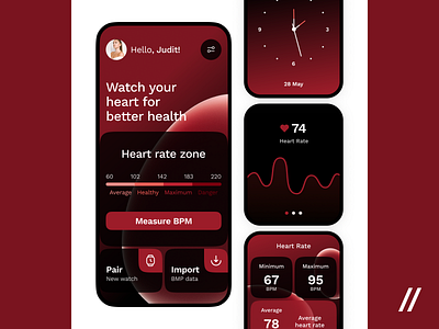 Heart Rate Mobile iOS App app apple watch branding dashboard design graphic design health illustration interface ios mobile product design start up statistics typography ui ux vector