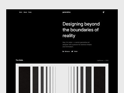 Generative - Webflow Portfolio Template dark mode dark portfolio digital design generative art illustration minimalist portfolio web design webflow template