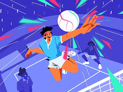 Volleyball Match Illustration athlete championship competition digital art flat art fun game illustration people professional scoring smash sport stadium tournament vector volley volleyball volleyball match winner