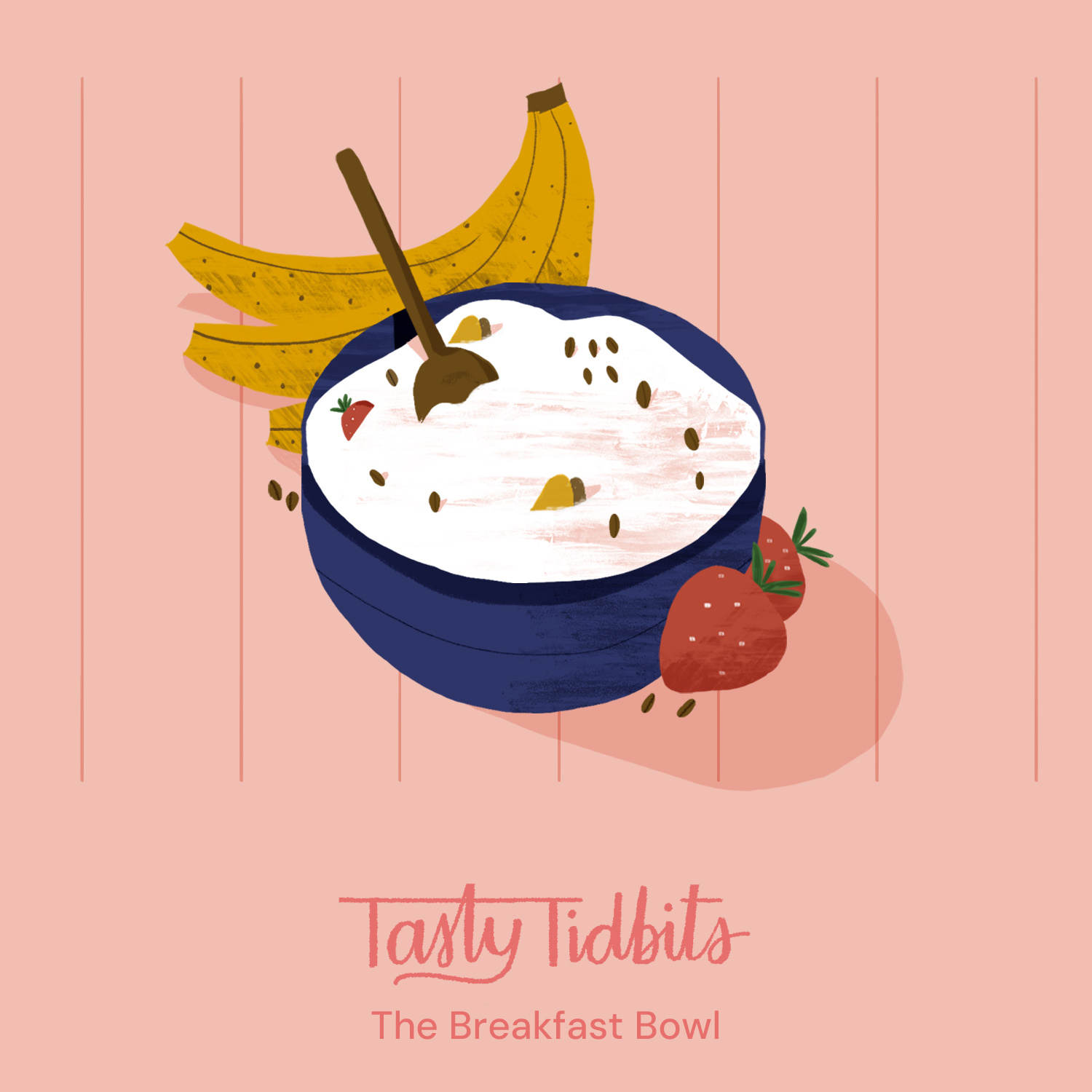 The Breakfast Bowl | Aesthetic food illustration banana breakfast bowl digital art food food illustration food item hand drawn food illustration illustration art instagram post minimal illustration strawberry yogurt