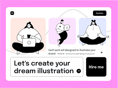 Notion style illustration and hero header graphic design hero header hire illustration laptop meditation men with laptop minimal ui modern ui neelpari notion style notion style illustration portfolio saloni ui ux vector web header working women yoga